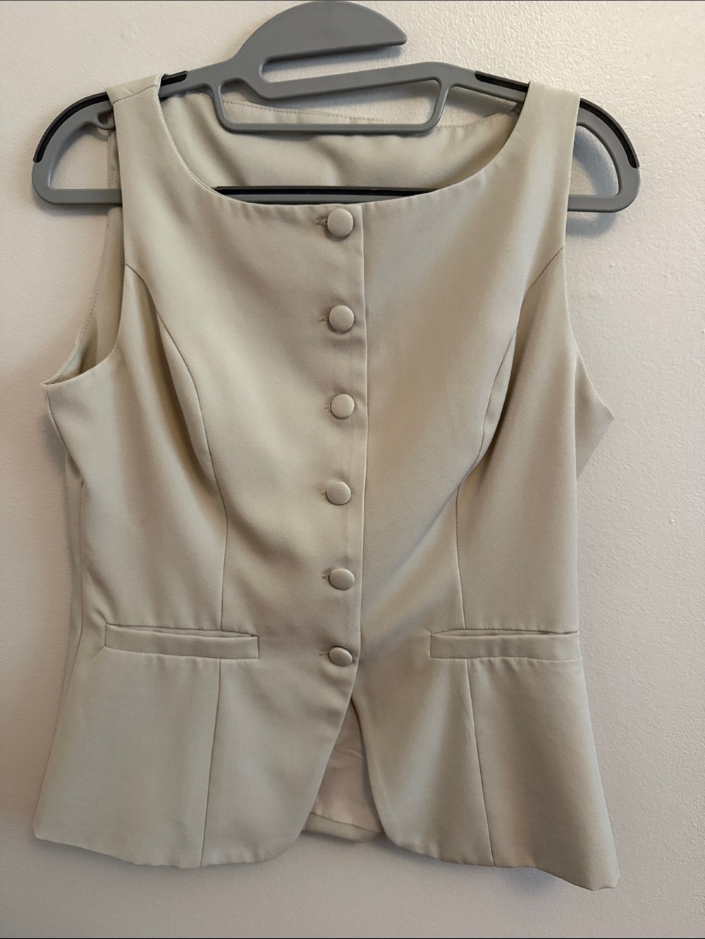 Classic Sleeveless Button Front Top in Light Beige